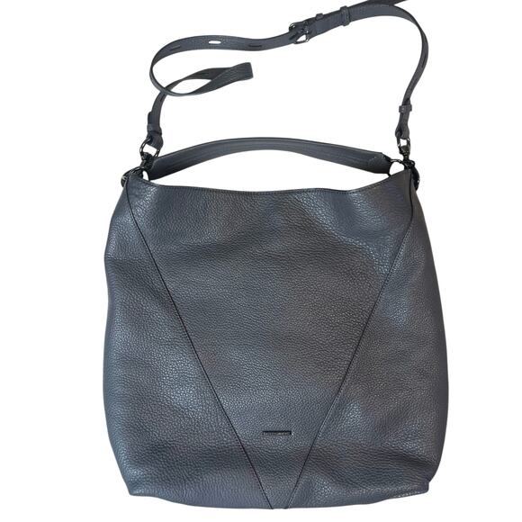 NWT Rebecca Minkoff Moto Double Zip Leather Hobo Shoulder Bag Purse Gray - Picture 3 of 16